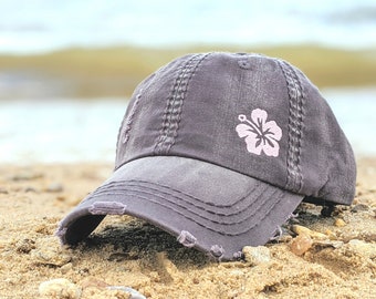 Women's hibiscus hat, hat with hibiscus flower, Hawaii hat, Hawaii wedding, hibiscus birthday gift, hibiscus Christmas gift, hibiscus flower