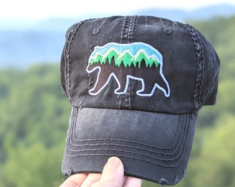Women s Embroidered Black Bear Mountain Tree Camping Hiking Hat Cute Baseball Cap Gift Present Clothing Hiker Smoky Mountain Trip Vacation Etsy UK
