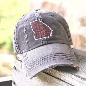 Embroidered Georgia Floral Baseball Cap - Women&#39;s Distressed Cotton Hat