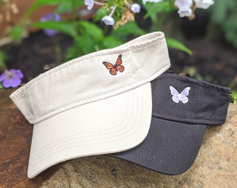 Butterfly visor embroidered hat cap, cute visor with small butterfly, gardening spring, monarch or custom colors, gift for wife mom friend