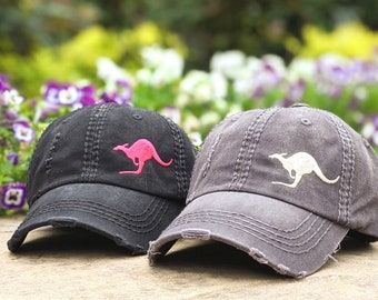 Women's Kangaroo Hat, Embroidered Baseball Cap, Hat with Small Corner Kangaroo, Cute Gift Present Clothing for Lover Wife Friend Birthday