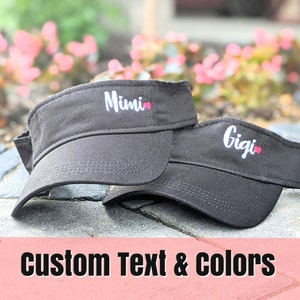 Custom Embroidered Visor: Personalized Name Text, Optional Heart, Mimi Gigi Nana, Black More
