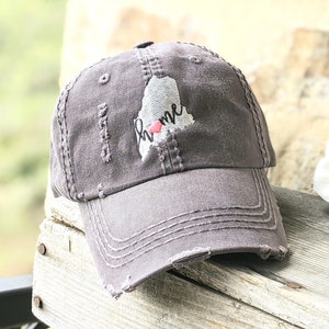 Maine Home Hat: Women&#39;s Distressed Baseball Cap, Maine Gift