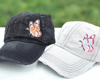 Women's butterfly hat, embroidered butterflies baseball cap, monarch or custom, gift for nature lover hiking camping hiker present clothing