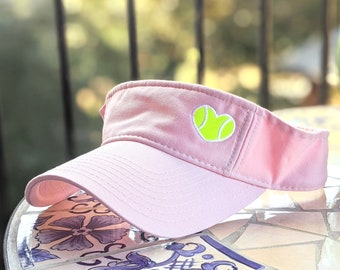 Women's Tennis Visor, tennis visor, visor with tennis ball, visor with tennis heart, tennis mom visor, tennis player gift, tennis team visor