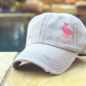 Women&#39;s Flamingo Baseball Cap Hat, Pink More, Florida Beach Trip Vacation Gift, Embroidered