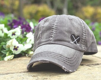 Hand Drawn Heart Embroidered Baseball Cap For Women | Dad Hat, 100% Cotton, One Size, Gray - View #9