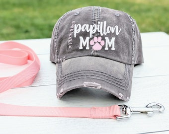 Women's papillon dog mom hat, papillon embroidered baseball cap, cute gift present clothing for owner mama friend sister wife birthday