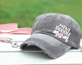 Women's mini doodle goldendoodle dog mom or mama hat, embroidered baseball cap, cute small corner design paw print, for wife owner friend