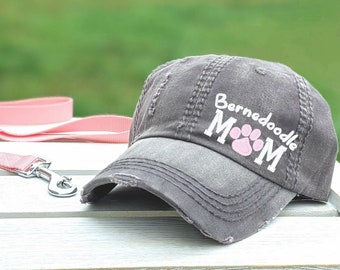 Women's bernedoodle dog mom or mama hat, cute embroidered owner gift paw print baseball cap, birthday present for wife girlfriend sister