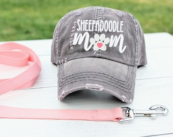 Sheepadoodle dog hat, sheepadoodle mom or mama baseball cap, cute gift clothing embroidered sewn present for her wife mom friend birthday