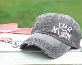 Women's fur mom or mama hat paw print heart, embroidered dog baseball cap, dog owner lover gift clothing present, cute birthday for owner