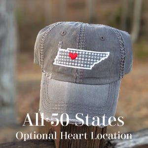 Tennessee or State Shape Outline Floral Hat Baseball Cap, Embroidered Floral Clothing Present Gift Women's North South Carolina Alabama Ohio