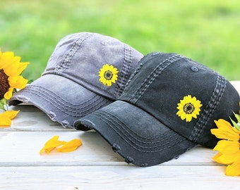 Women's sunflower embroidered baseball cap hat, cute floral flowers hat gardening gift, cute fall summer hat, gift present for her mom wife