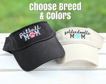 Women's dog breed mom visor, cute custom text personalized dog hat cap, pitbull goldendoodle more, gift present her wife owner wife friend