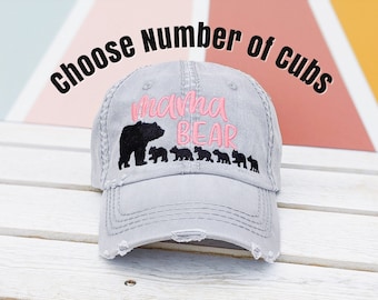 Mama Bear Embroidered Baseball Cap, Mama Bear Hat, Custom Mom Hat Gift Clothing Present Tee Shirt T-Shirt Alternative, Birthday for Wife