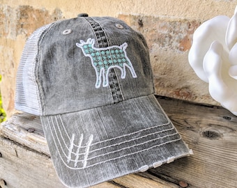Women's goat hat, goat baseball cap, hat with goat, embroidered goat gift for owner farmer goat mom, present birthday cute trucker mesh back