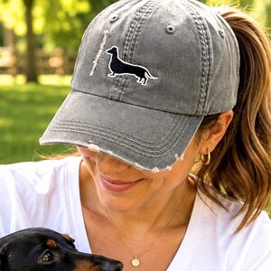 Embroidered Dachshund Shape Baseball Cap: Women's Hat, Smooth-Haired Doxie Wiener Dog, Vintage Boho Style