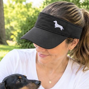 Embroidered Dachshund Visor: Smooth-haired, Smooth, Custom Color Cotton Hat, Small Design in Corner Side