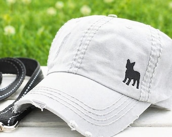 Women's french bulldog baseball cap, frenchie dog hat, small shape silhouette in corner, gift