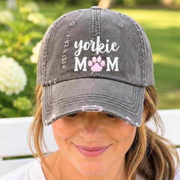 Gorra de mamá de perro Yorkshire Terrier: Gorra de béisbol con estampado de pata de perro Yorkshire Terrier bordado, ropa de regalo