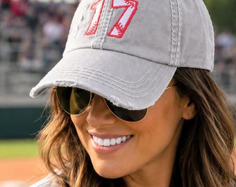 Baseball number font print cap hat, team jersey sport mom spring training games gift