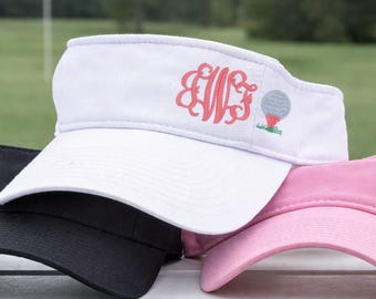 Women's Golf Monogrammed Visor, Initials Embroidered Ball Tee Hat, Golfer Mom Friend Wife, Gift