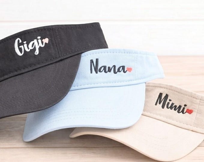 Women's Embroidered Custom Text Name Nickname Visor: Mimi Nana Meemaw Grandma Gigi Personalized Gift