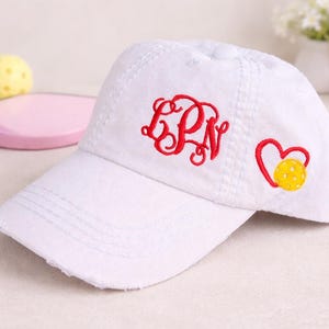 Monogrammed Initials Pickleball Hat: Women's Baseball Cap, White +, Gift Clothing Present Mom Wife Her image 1