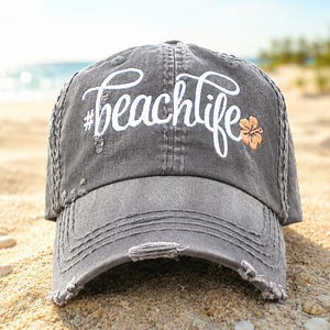 Women's Beach Baseball Cap, #beachlife Hat, Opt. Hibiscus Flower, Gift Clothing Lover Present