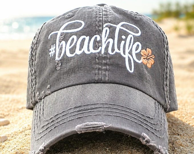 Women's Beach Baseball Cap, #beachlife Hat, Opt. Hibiscus Flower, Gift Clothing Lover Present