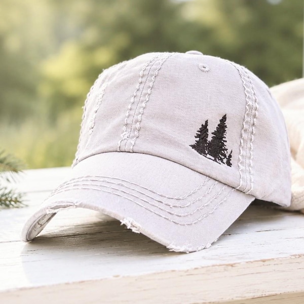 Women's Tree Hat Baseball Cap, Embroidered Hiking Hiker Nature Lover Gift, Silhouette Corner