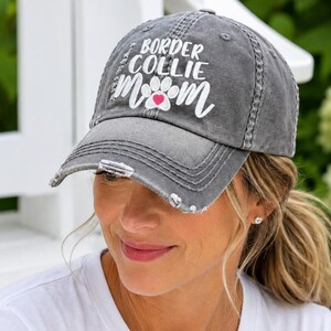 Border Collie Dog Mom Mama Hat: Dog Embroidered Paw Print Baseball Cap, Gift Clothing