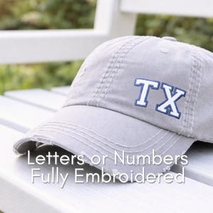 Embroidered Letter Number Baseball Cap Hat: Custom Varsity Monogram, Small Corner, Gift Clothing