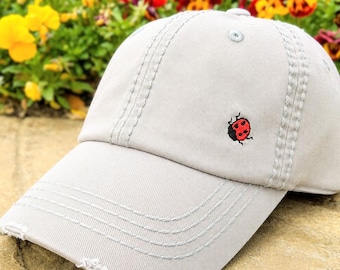 Women's Ladybug Baseball Cap Hat, Accessories, Small Corner Design, Embroidered Gift Clothing