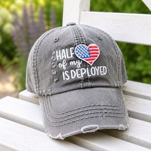 Women's Military Wife Hat: Half Of My Heart Is Deployed USA Flag, Baseball Cap