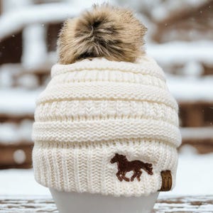 Women's Horse Beanie, Fall Winter Hat, Equestrian Rider Owner Tack Gift, Embroidered