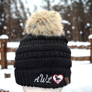 Horse Monogrammed Winter Beanie Hat Cap, Embroidered Gift, Wife Mom Daughter Equestrian Tack