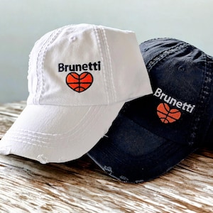 Women's Basketball Hat: Custom Text Team Number Option, Embroidered Baseball Cap, Heart Gift