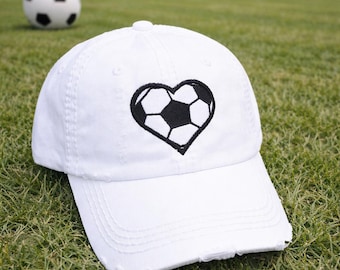 Embroidered Soccer Ball Heart Hat: Women's Baseball Cap, White More, Mom Wife, Gift Clothing