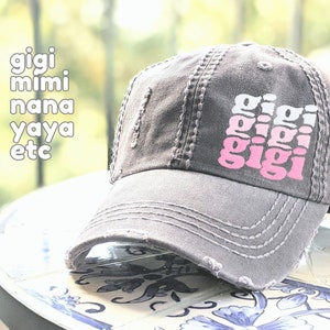 Embroidered Gigi or Custom Text Baseball Cap: Name, Mimi, Grandma Nickname Gift