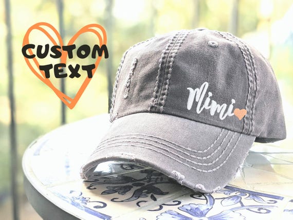 Mimi or Custom Text Name Baseball Cap, Hat Optional Heart  display picture 1