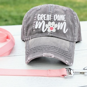 Embroidered Great-Dane Mom Hat, Distressed Baseball Cap Personalized Gift Present Clothing
