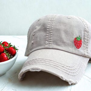 Women&#39;s Strawberry Baseball Cap, Embroidered Hat with Small Strawberry, Cute Spring Summer Accessories, Gift for Lover Farmer Friend Patch