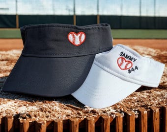 Women's baseball visor: optional player jersey number name, heart shaped embroidered gift