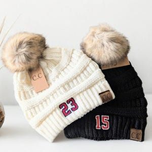 Number Beanie: Winter Hat Cap Team Jersey Player Sporty Style, Football Hockey Mom