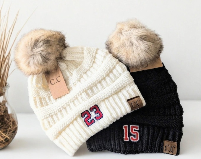 Number Beanie: Winter Hat Cap Team Jersey Player Sporty Style, Football Hockey Soccer Mom