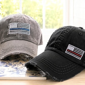 Gorra con la bandera estadounidense de línea fina: azul, rojo y dorado, tallas pequeña y grande. Diseño rectangular. Ropa de regalo.