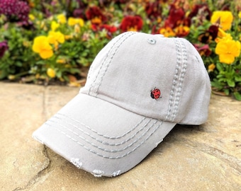 Women's Ladybug Baseball Cap Hat, Accessories, Small Corner Design, Embroidered Gift Clothing