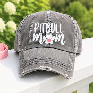 Pitbull Mom Or Mama Hat, Dog Embroidered Paw Print Heart Baseball Cap, Gift Clothing